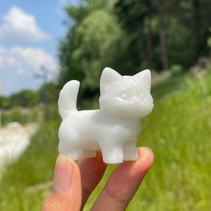 Natural Crystal Cat Carving With Raised Tail