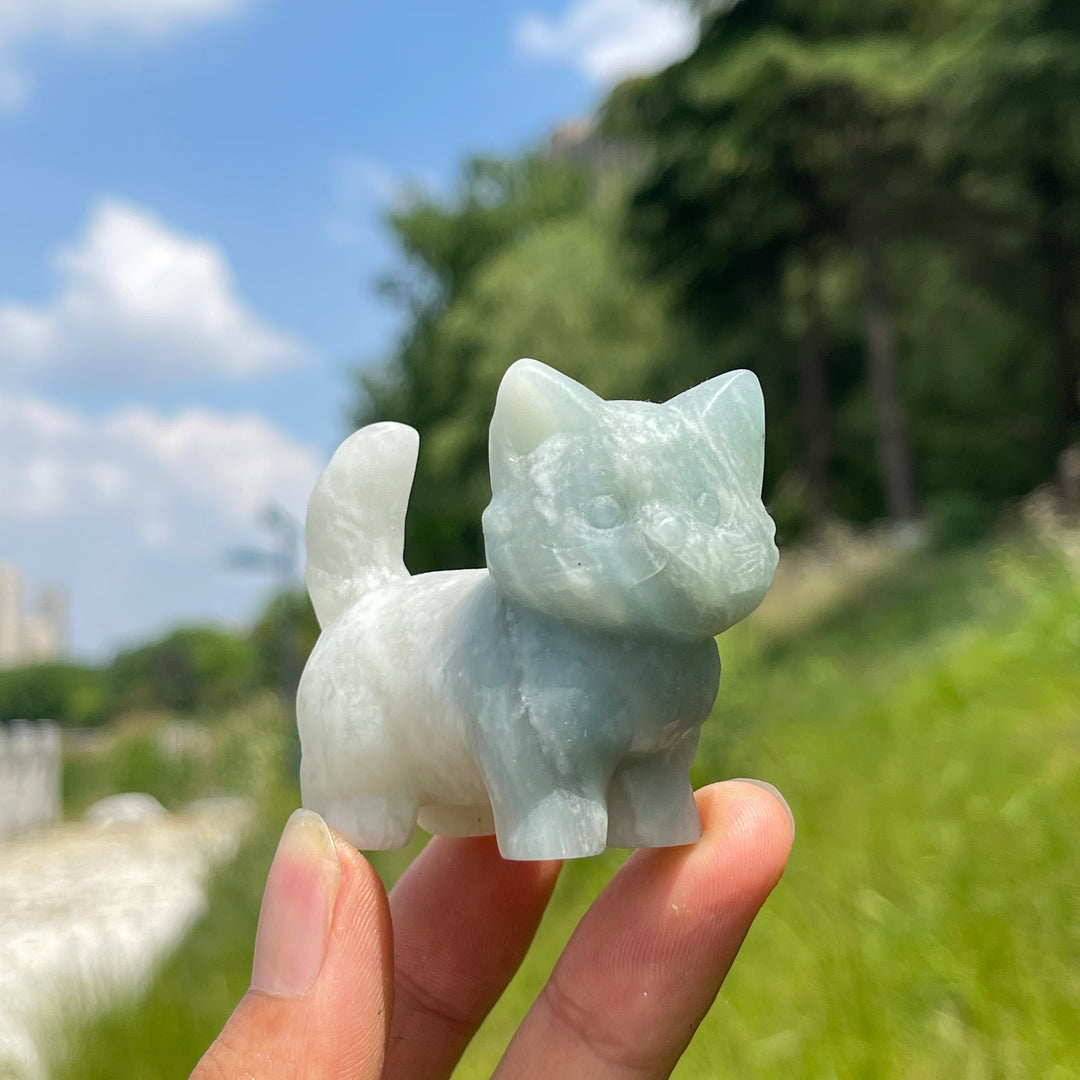 Natural Crystal Cat Carving With Raised Tail