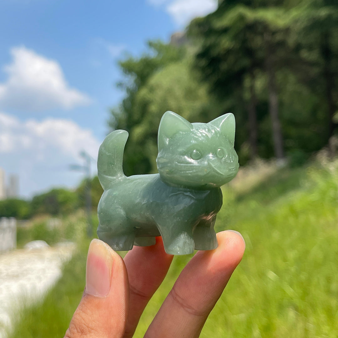 Natural Crystal Cat Carving With Raised Tail