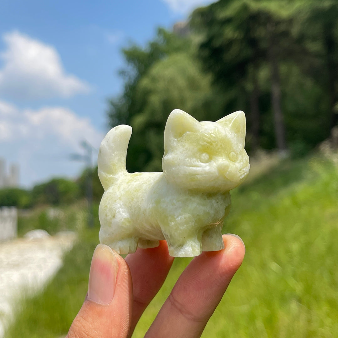 Natural Crystal Cat Carving With Raised Tail