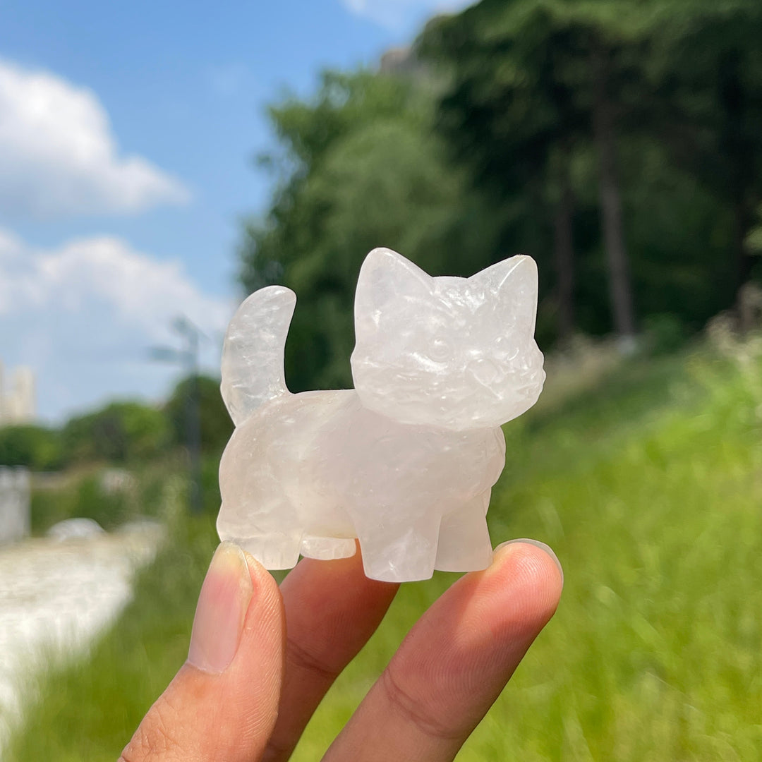 Natural Crystal Cat Carving With Raised Tail