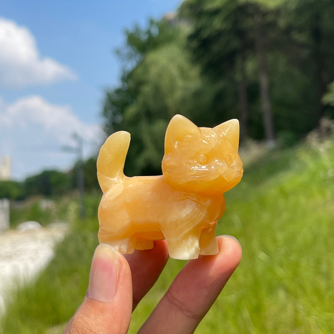 Natural Crystal Cat Carving With Raised Tail