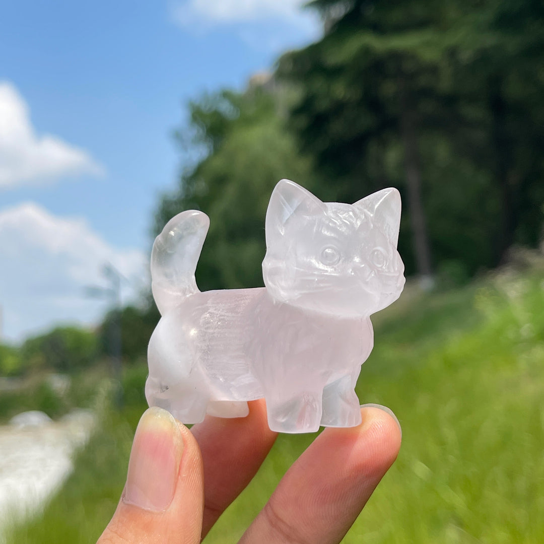 Natural Crystal Cat Carving With Raised Tail