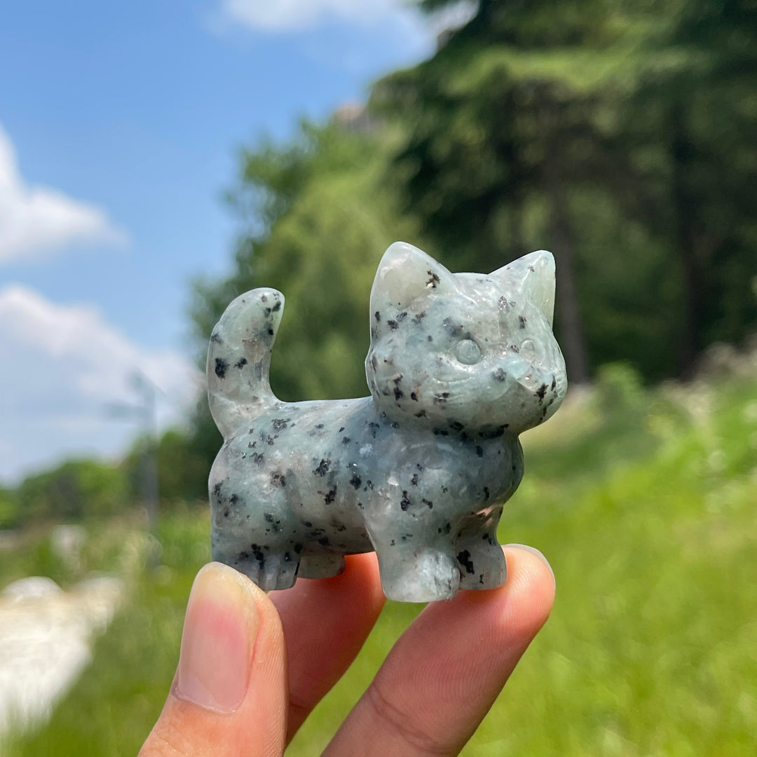 Natural Crystal Cat Carving With Raised Tail