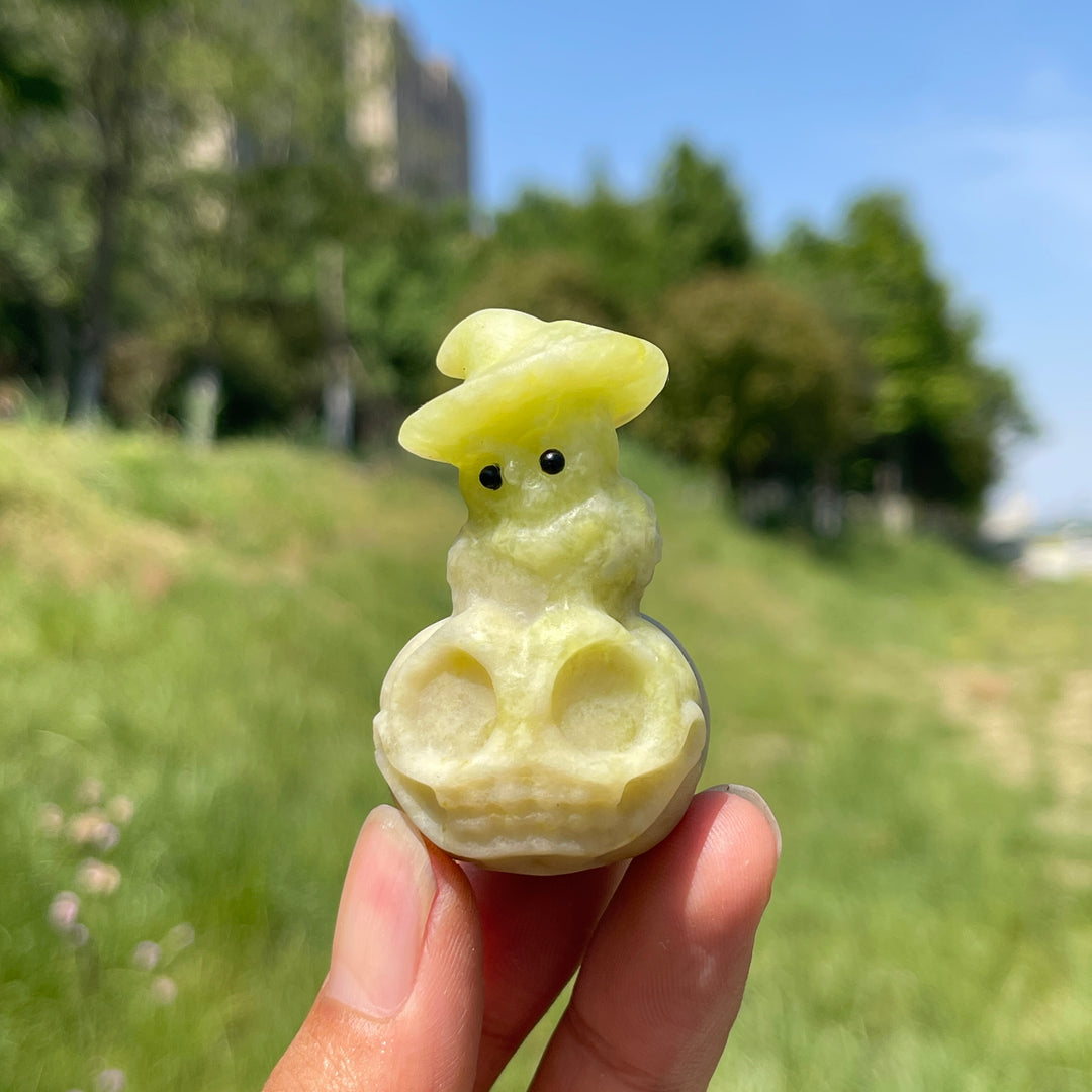 Natural Crystal Cute Pumpkin Owl Carving