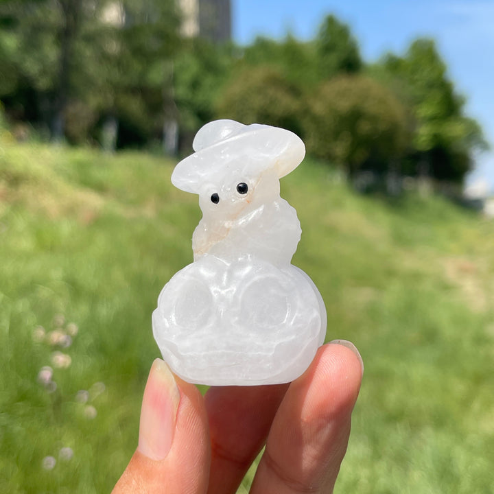 Natural Crystal Cute Pumpkin Owl Carving