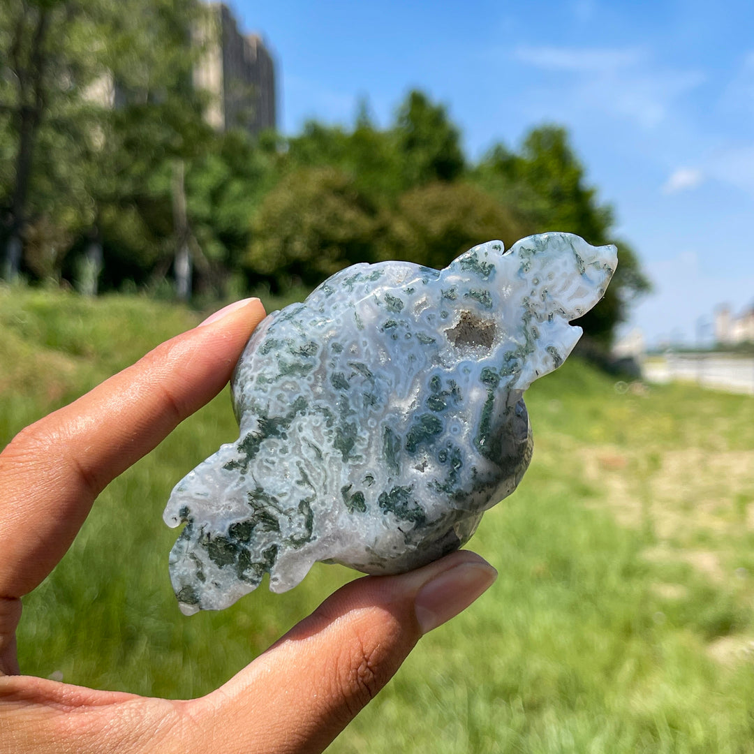 Natural Moss Agate Enchanted Peony Carving