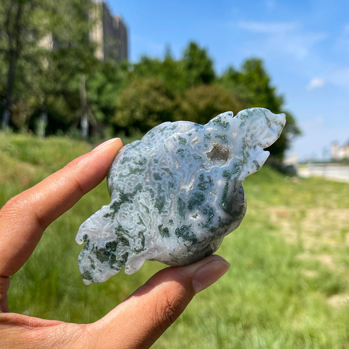Natural Moss Agate Enchanted Peony Carving