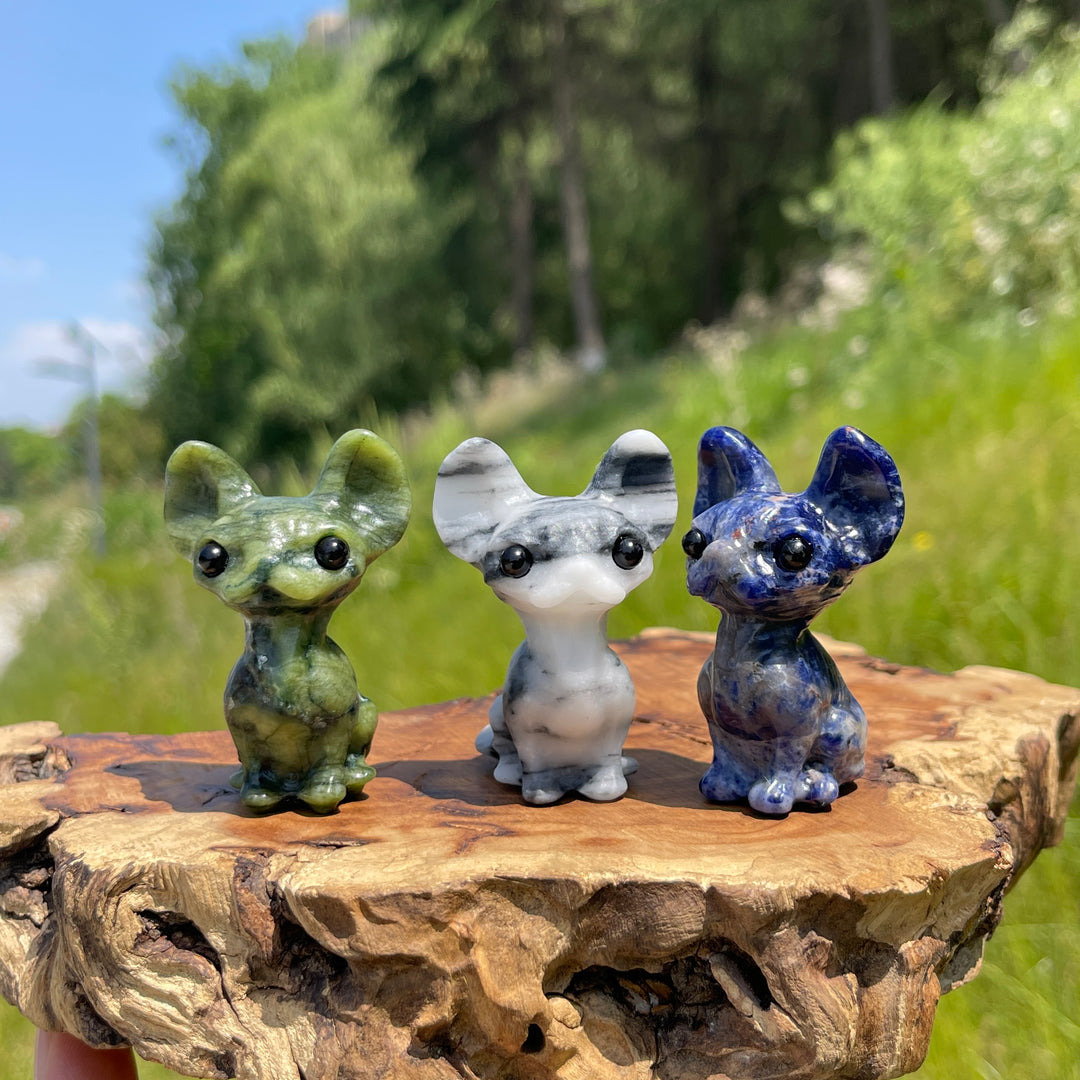 Natural Crystal Adorable Big-Eared Cat Carving