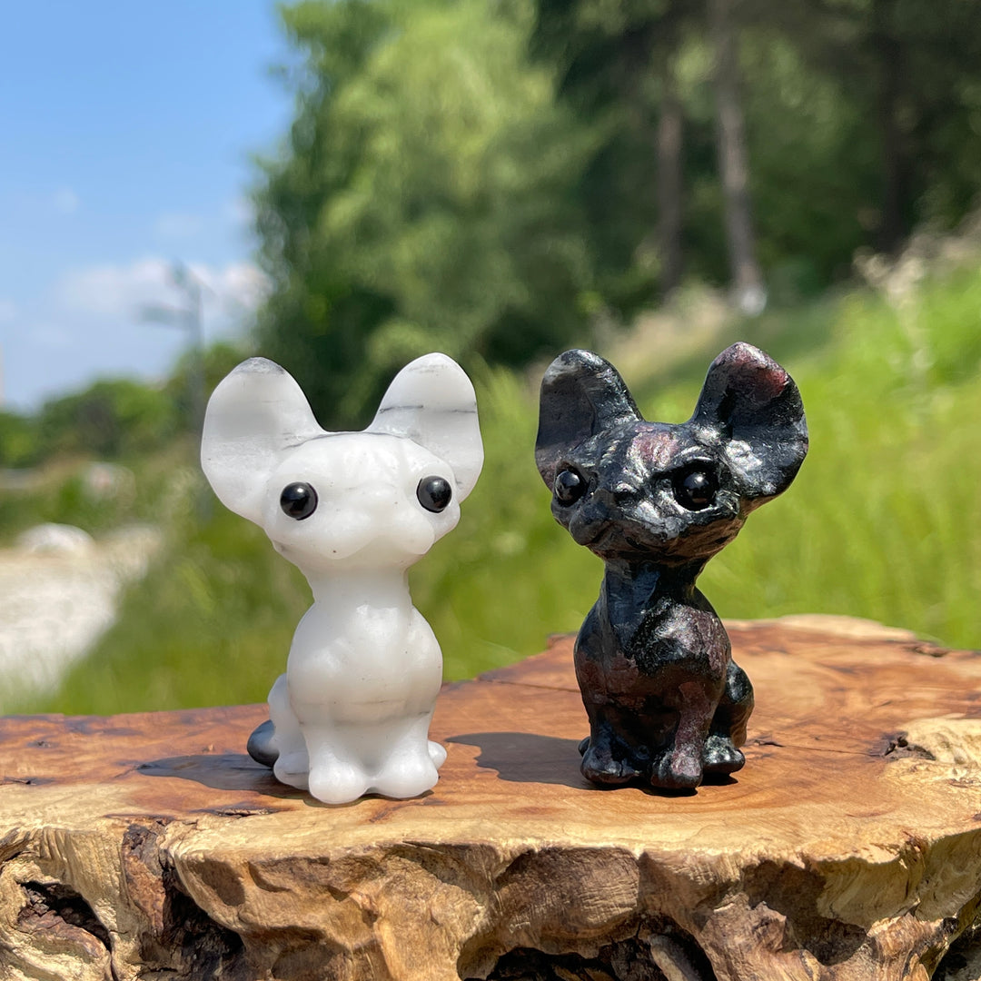 Natural Crystal Adorable Big-Eared Cat Carving