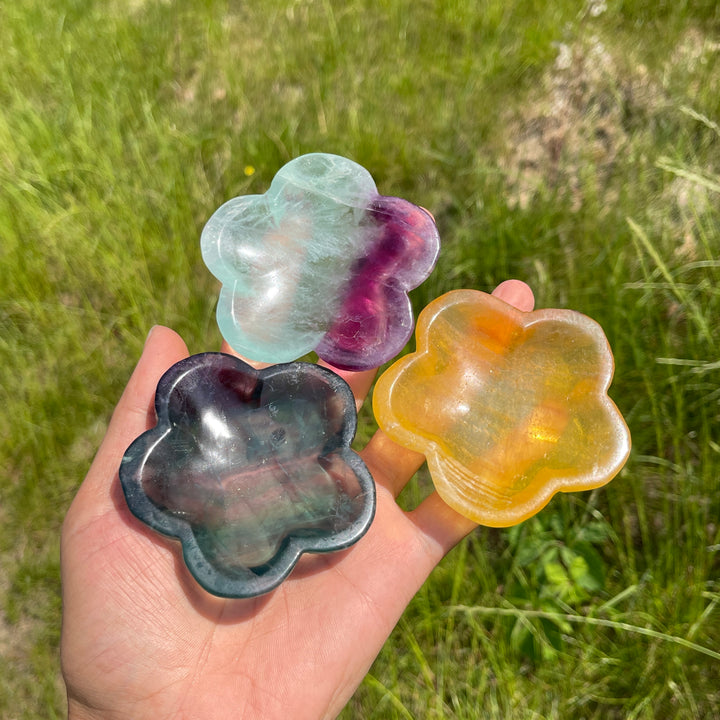 Natural Fluorite Crystal Carving Flower Bowl