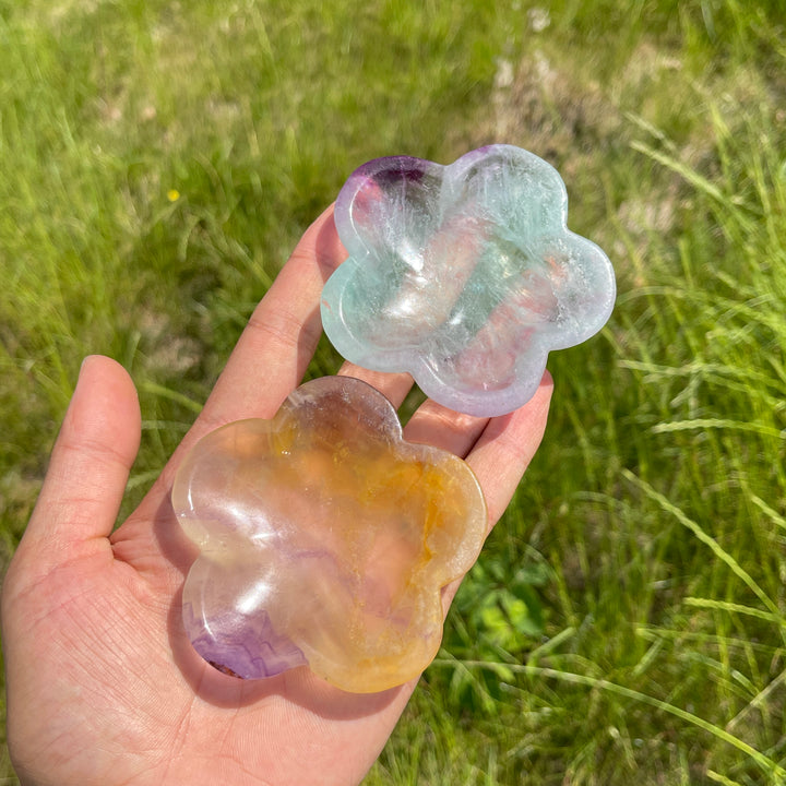 Natural Fluorite Crystal Carving Flower Bowl