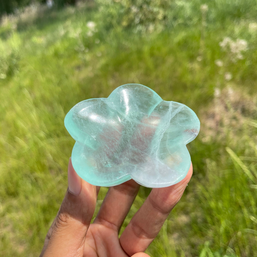 Natural Fluorite Crystal Carving Flower Bowl