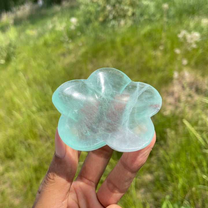 Natural Fluorite Crystal Carving Flower Bowl