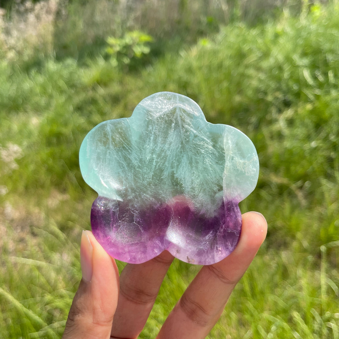Natural Fluorite Crystal Carving Flower Bowl