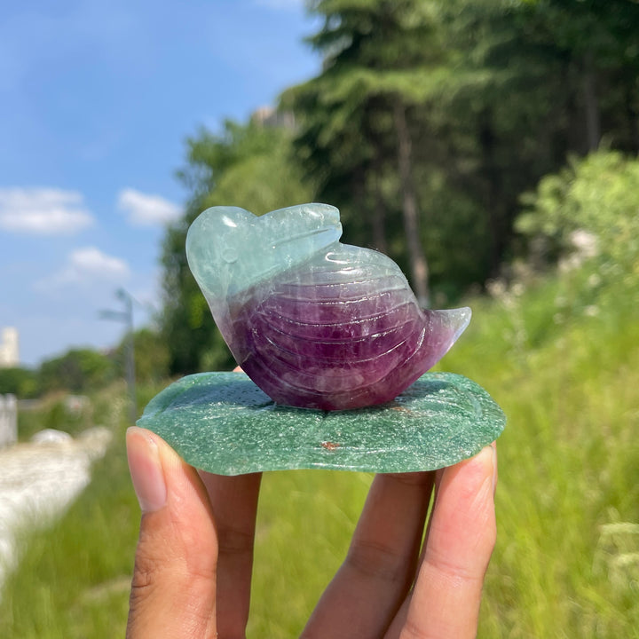 Unique,Natural Crystal Animal On Lotus Leaf Carving