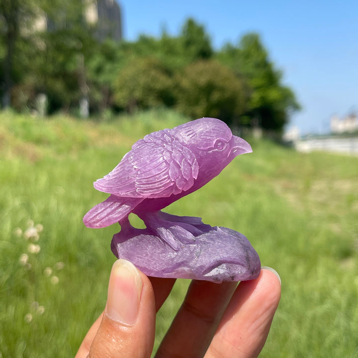 Unique,Natural Crystal Lepidolite Bird Carving