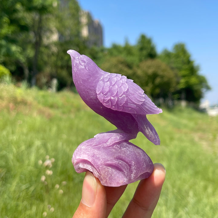 Unique,Natural Crystal Lepidolite Bird Carving