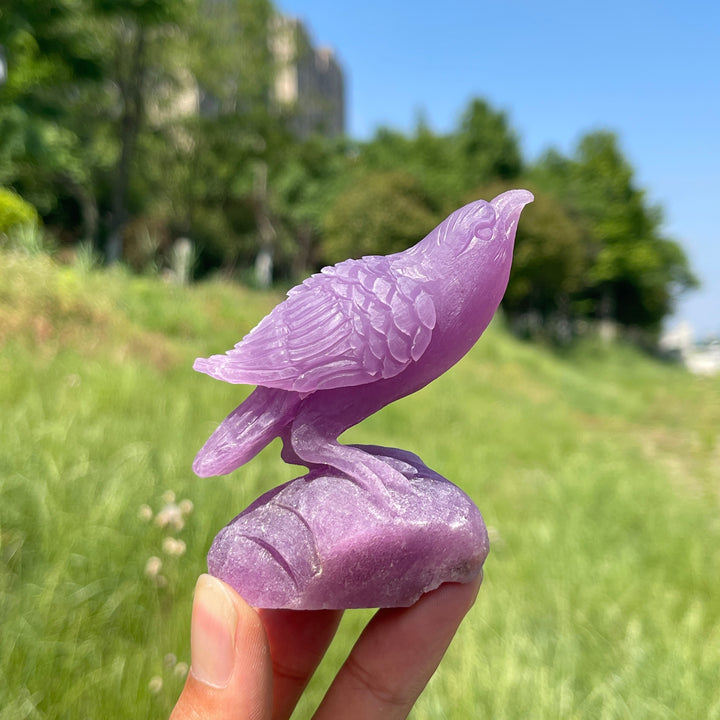 Unique,Natural Crystal Lepidolite Bird Carving