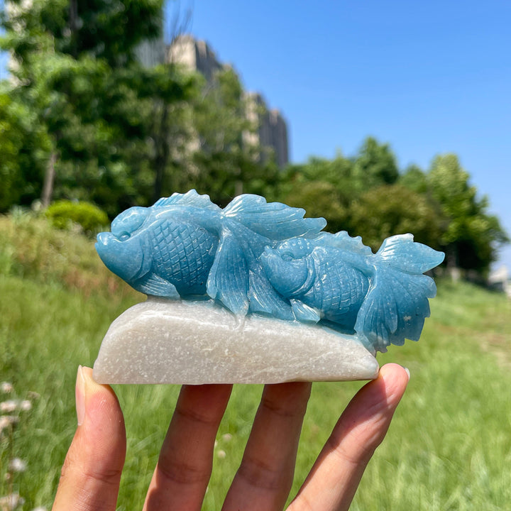 Unique,Natural Trolleite Crystal Double Goldfish Carving