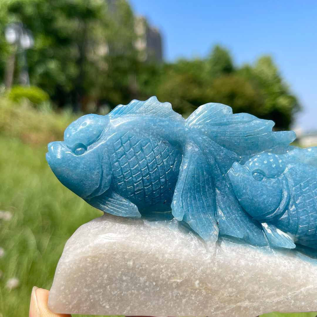Unique,Natural Trolleite Crystal Double Goldfish Carving