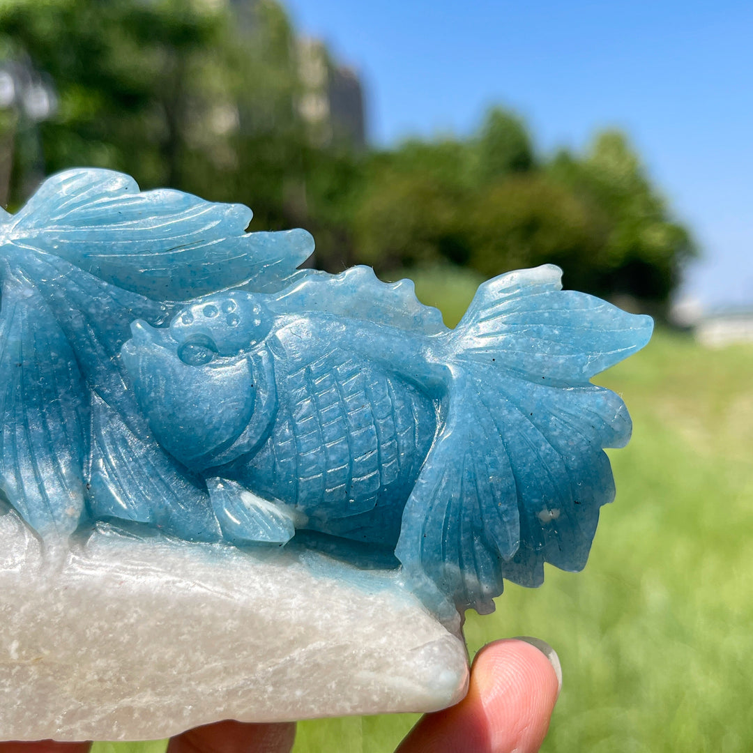 Unique,Natural Trolleite Crystal Double Goldfish Carving