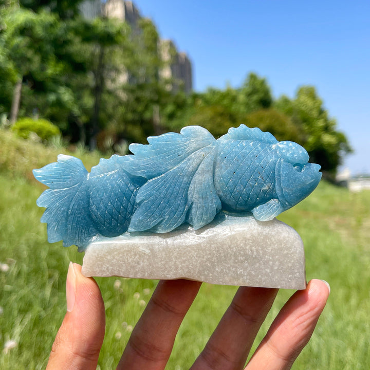 Unique,Natural Trolleite Crystal Double Goldfish Carving