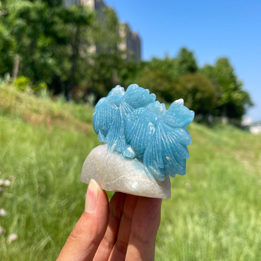 Unique,Natural Trolleite Crystal Double Goldfish Carving
