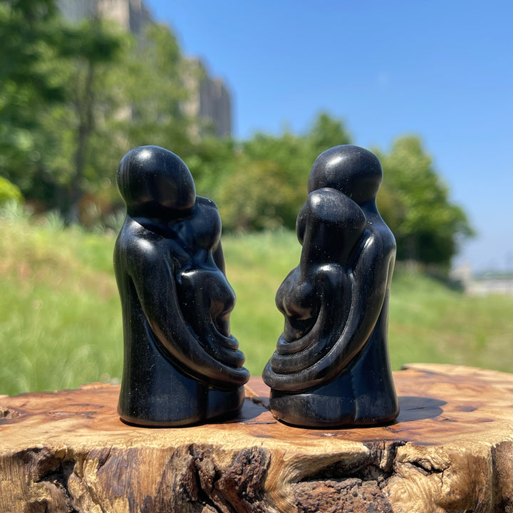 Natural Crystal Silver Obsidian Embracing Couple Carving