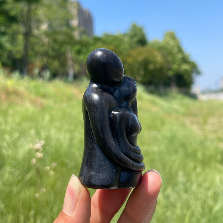 Natural Crystal Silver Obsidian Embracing Couple Carving