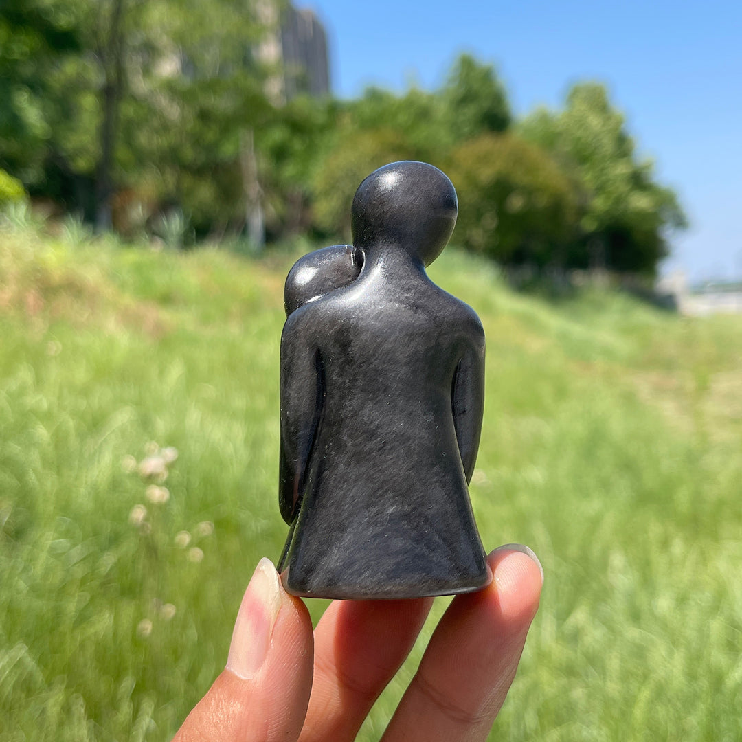 Natural Crystal Silver Obsidian Embracing Couple Carving