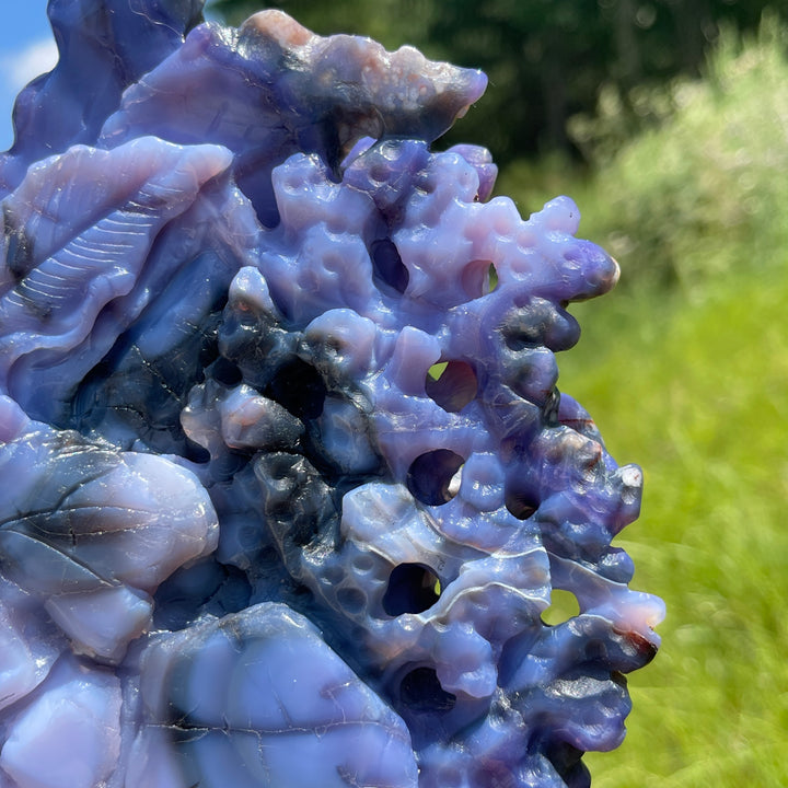 Unique,Natural Whimsical Blue Flower Agate Underwater World Carving