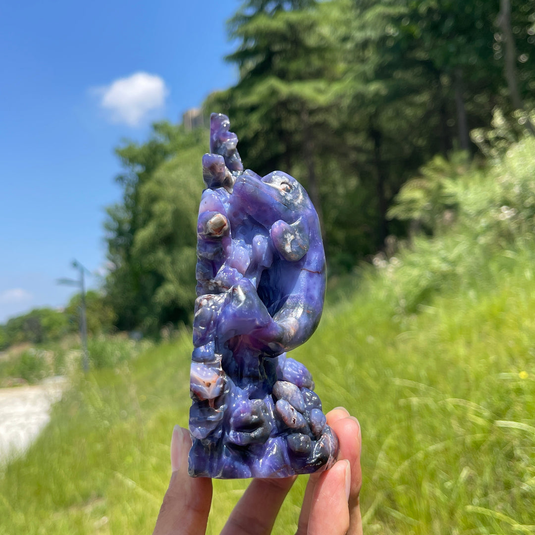 Unique,Natural Whimsical Blue Flower Agate Underwater World Carving