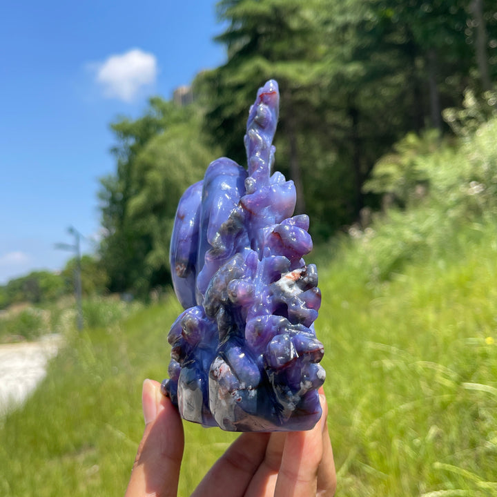 Unique,Natural Whimsical Blue Flower Agate Underwater World Carving