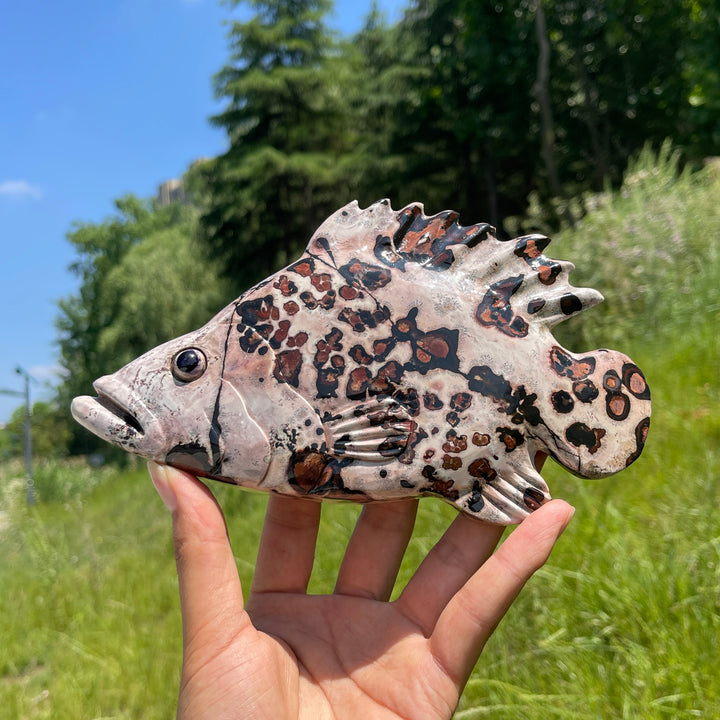 Unique,Natural Crystal Cute Picture Jasper Fish Carving
