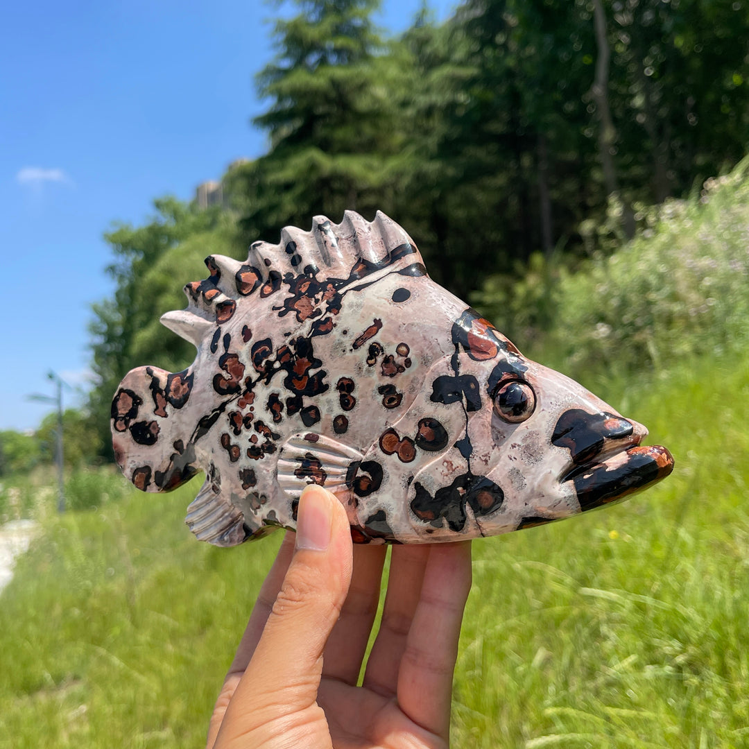 Unique,Natural Crystal Cute Picture Jasper Fish Carving