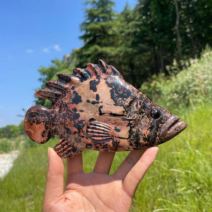 Unique,Natural Crystal Cute Picture Jasper Fish Carving