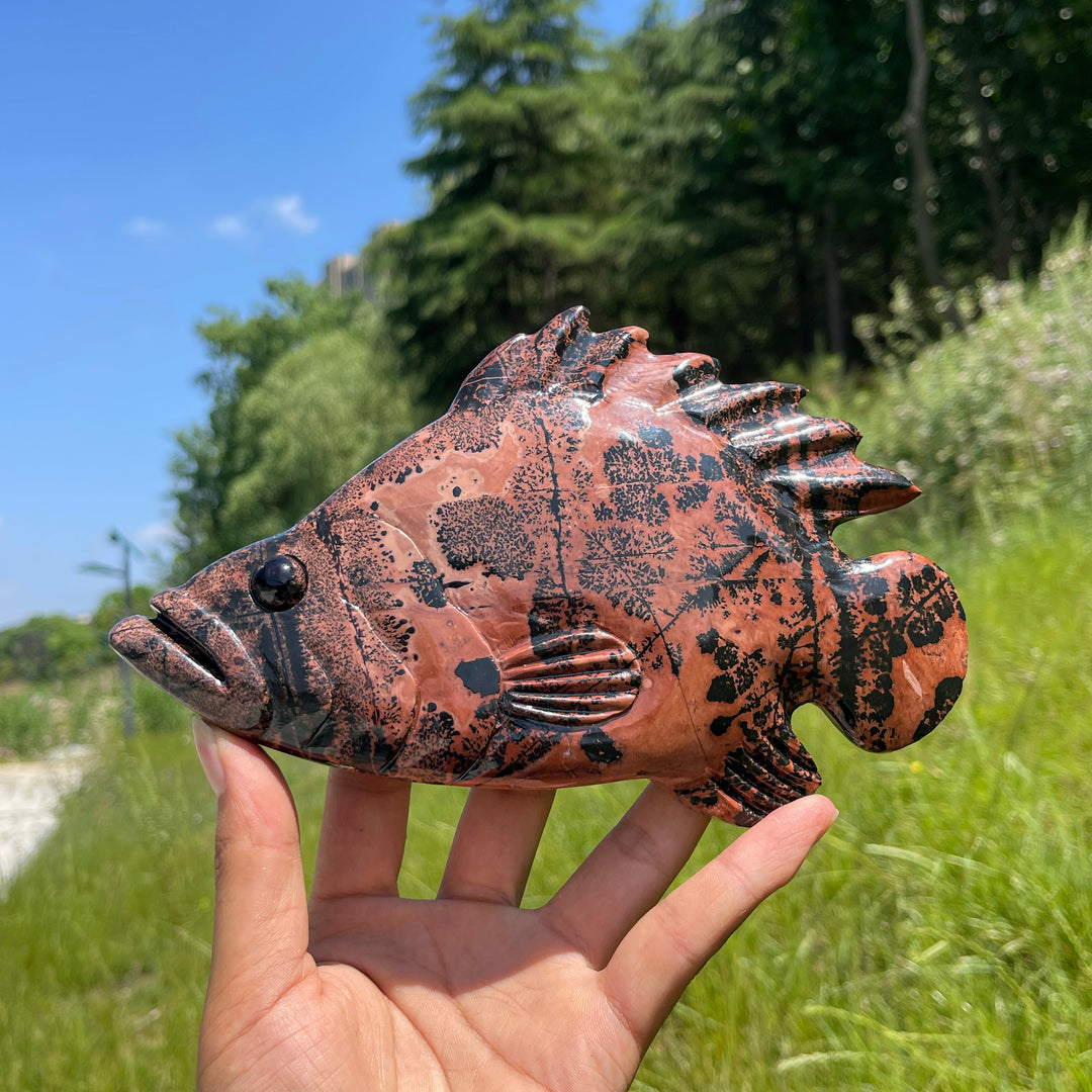 Unique,Natural Crystal Cute Picture Jasper Fish Carving