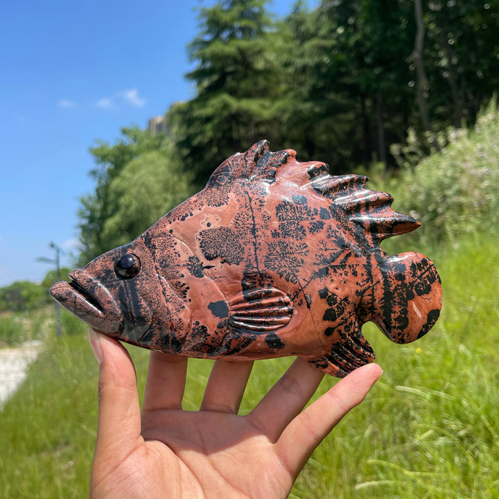 Unique,Natural Crystal Cute Picture Jasper Fish Carving