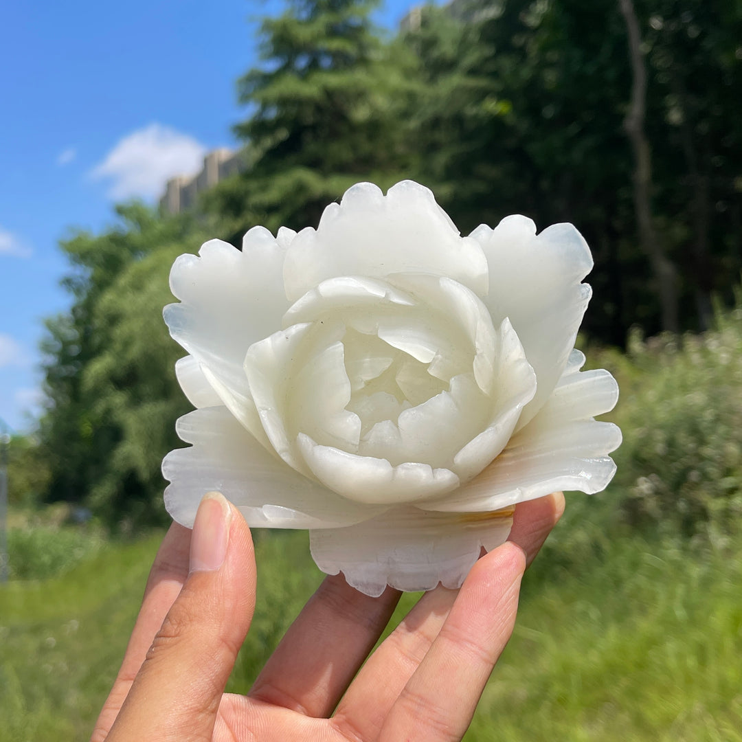 Unique,Natural Crystal Afghanistan Jade Peony Carving