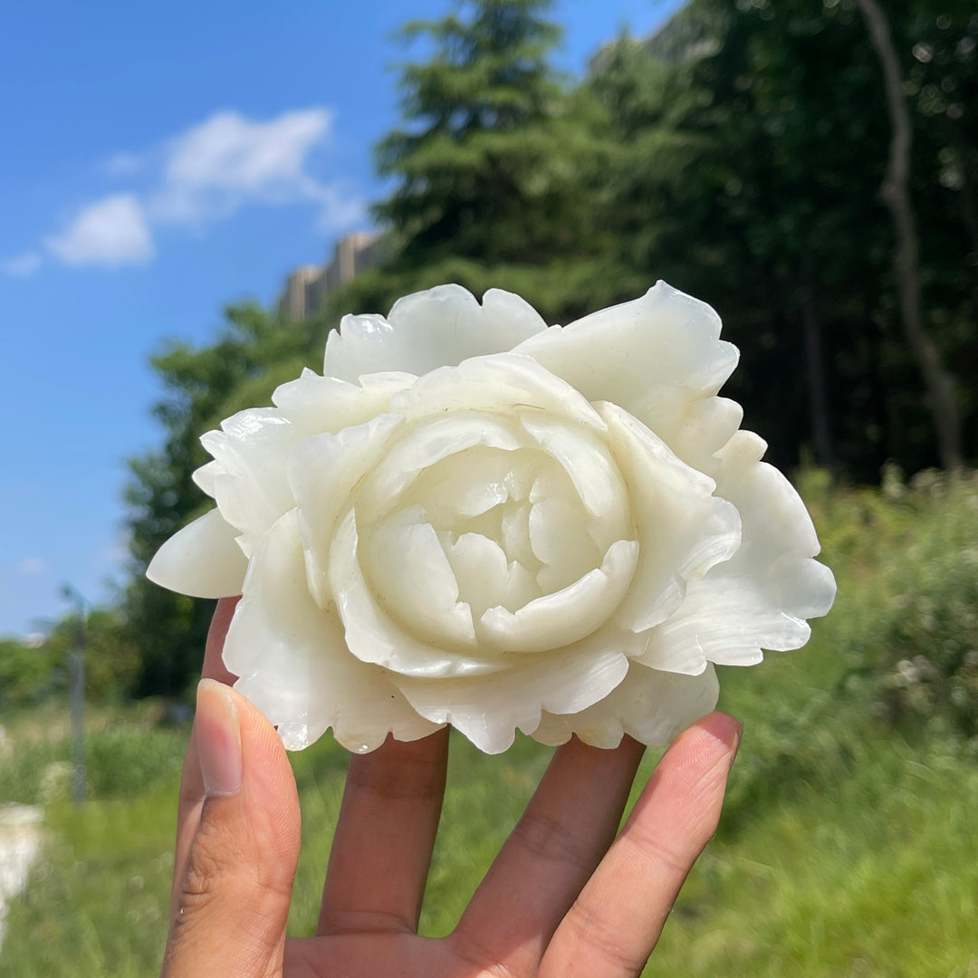 Unique,Natural Crystal Afghanistan Jade Peony Carving