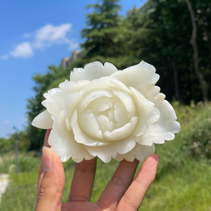 Unique,Natural Crystal Afghanistan Jade Peony Carving