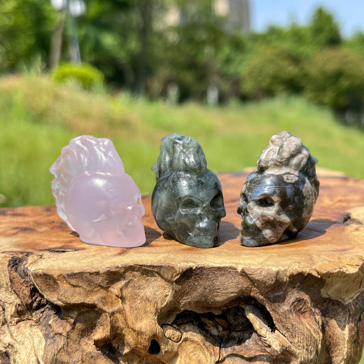 Natural Crystal Edgy Punk Skull Carving