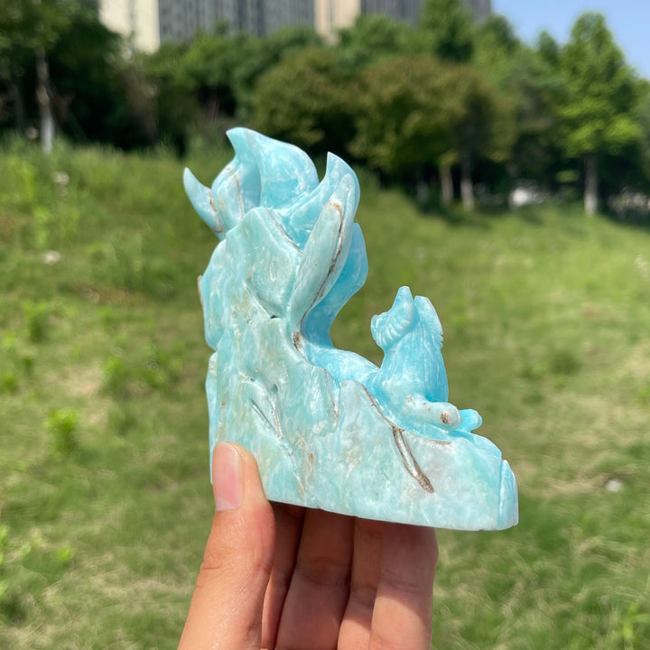Unique,Natural Hemimorphite Looking back Nine-Tailed Fox Carving