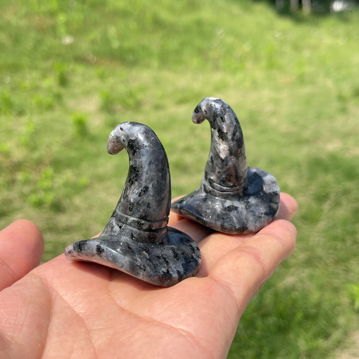 Natural Crystal Larvikite Wizard Hat Carving
