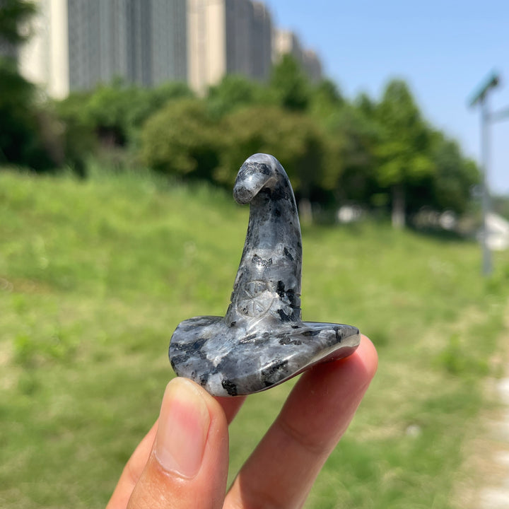 Natural Crystal Larvikite Wizard Hat Carving