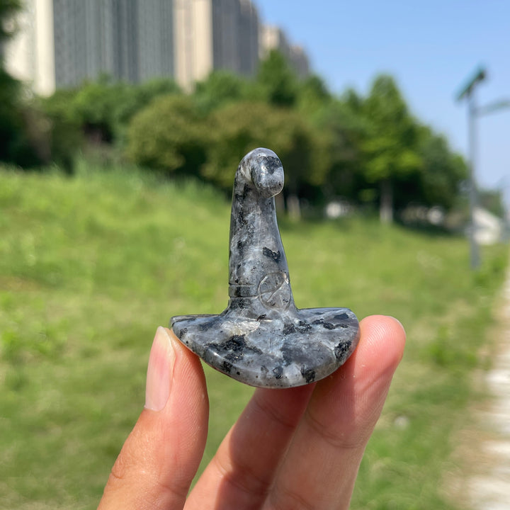 Natural Crystal Larvikite Wizard Hat Carving
