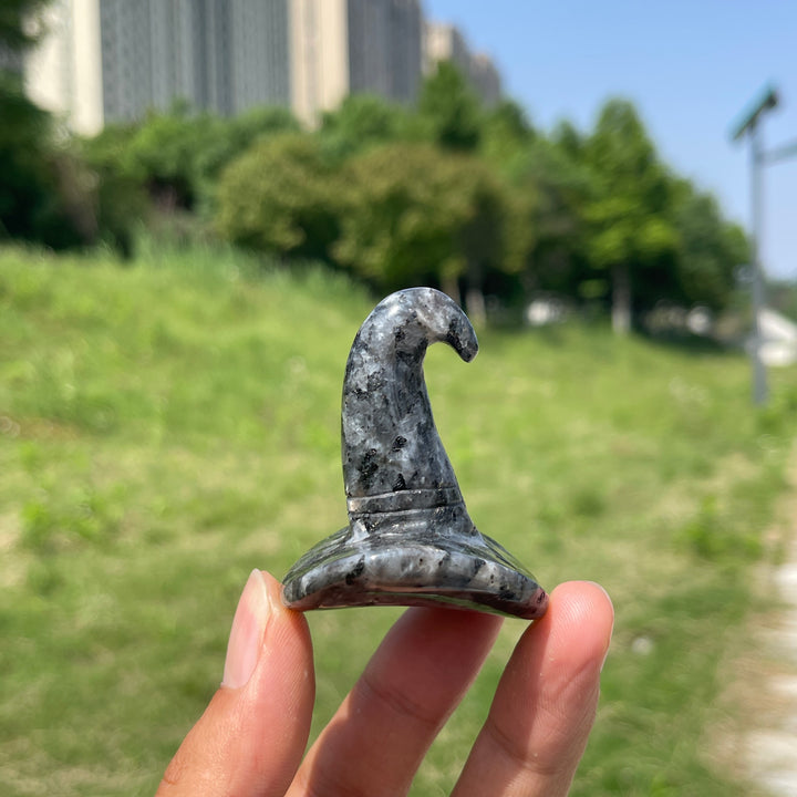Natural Crystal Larvikite Wizard Hat Carving