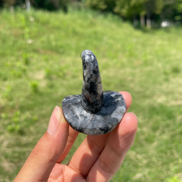 Natural Crystal Larvikite Wizard Hat Carving