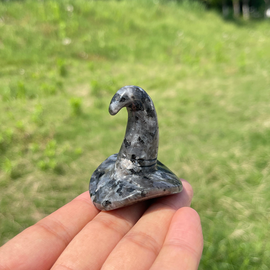 Natural Crystal Larvikite Wizard Hat Carving
